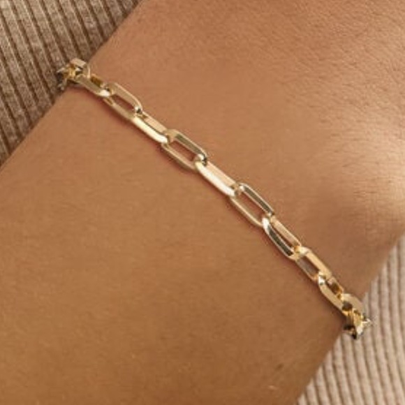 18kt Gold Over Solid Sterling Paper Clip Link Bracelet. 7" - Picture 1 of 3